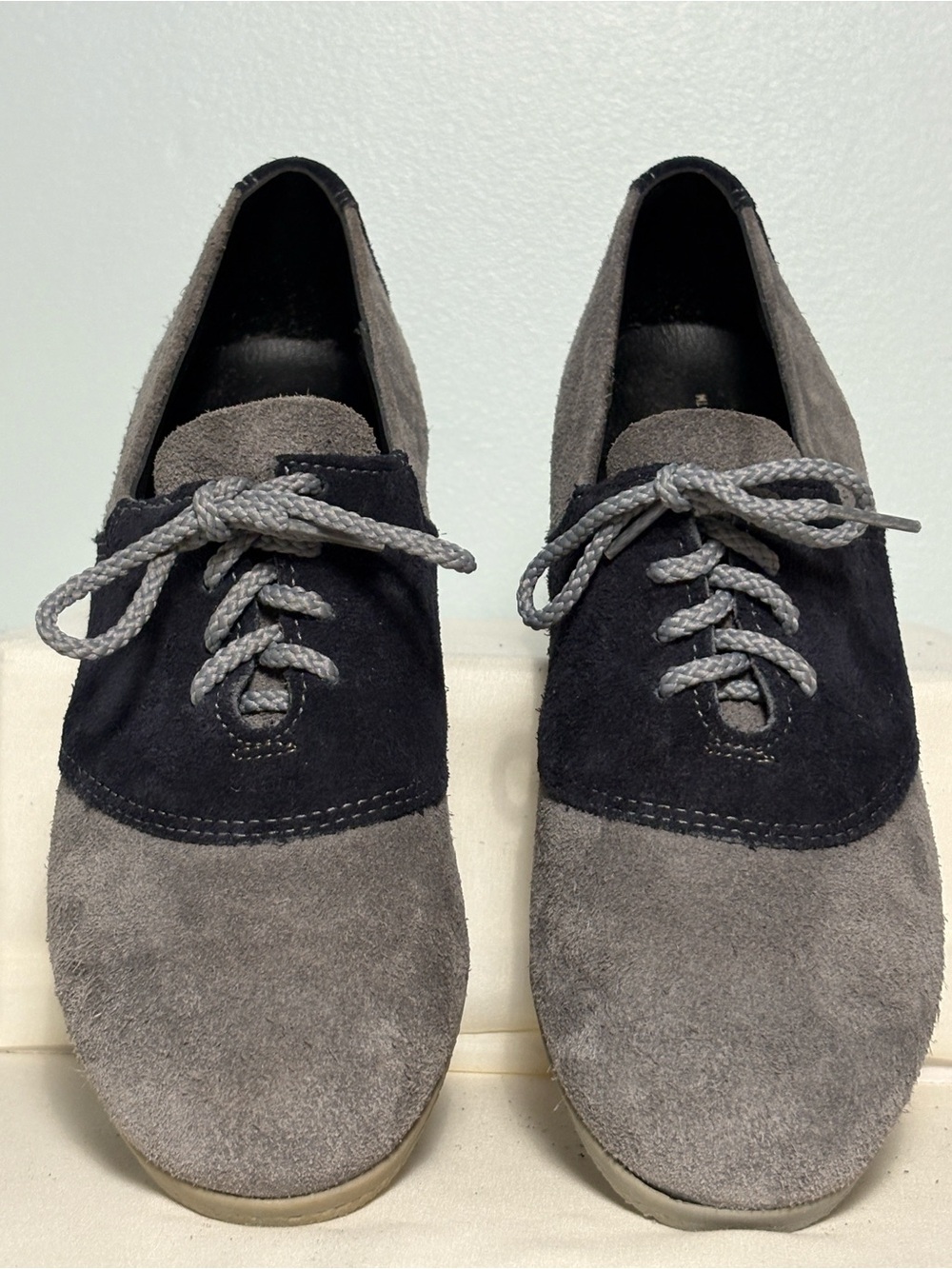Women’s Armadillo Two-Tone Gray&Navy Suede Oxford Flats-Stylish Casual Loafers